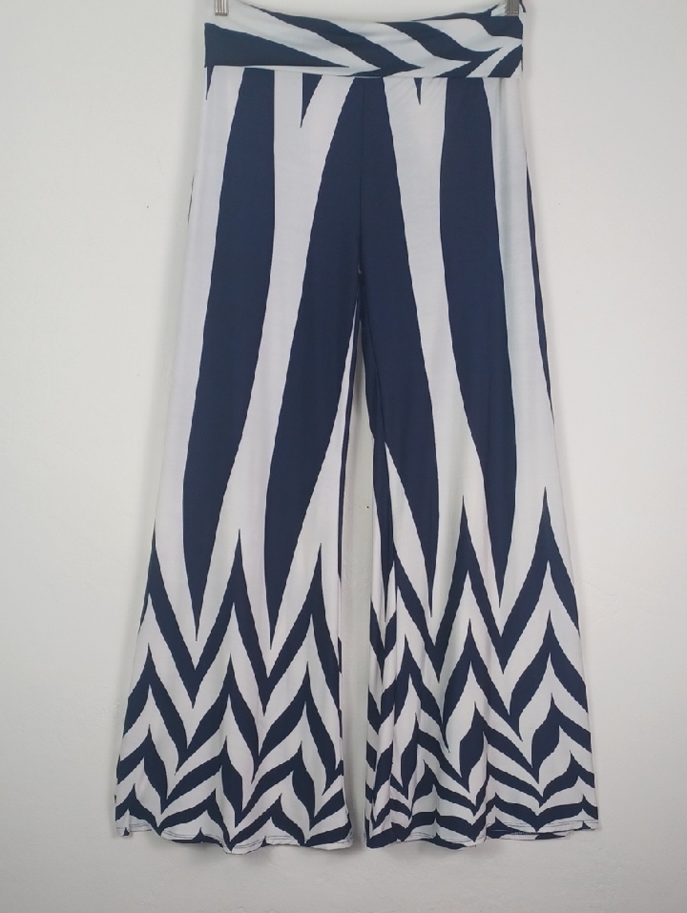 MOA Striped Wide Bell Roll-Down Midnight Blue & White Palazzo Pants So Cool!